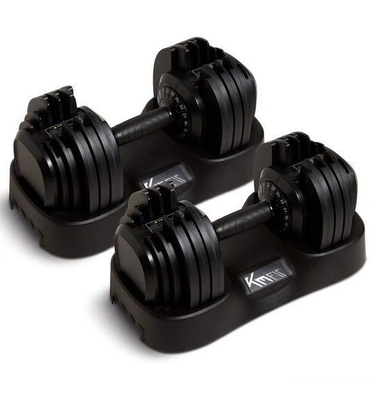 KM-Fit set van 2 Verstelbare Dumbbell 2,5-25kg, 18 Niveaus, Fitness met Basis