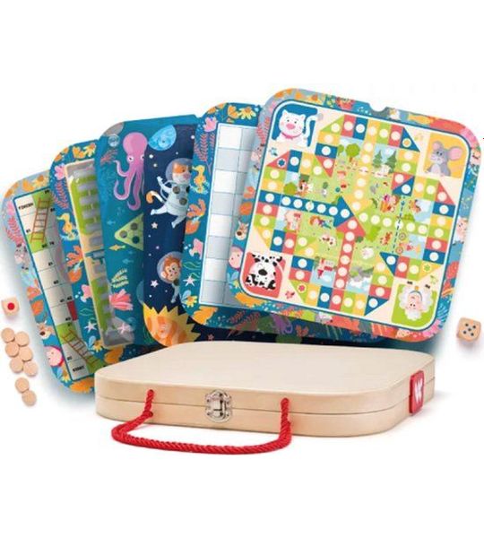 Woody 7 spellen in houten koffer