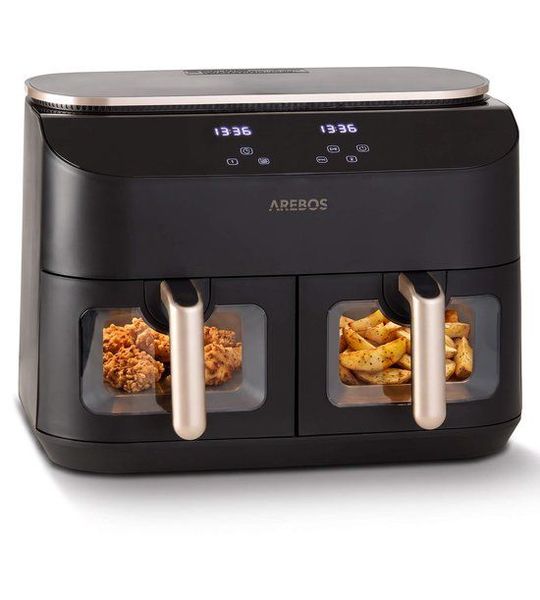 AREBOS Dubbele Heteluchtfriteuse 10L, 2x5L, 2450W, 8 Programma's, Touchscreen