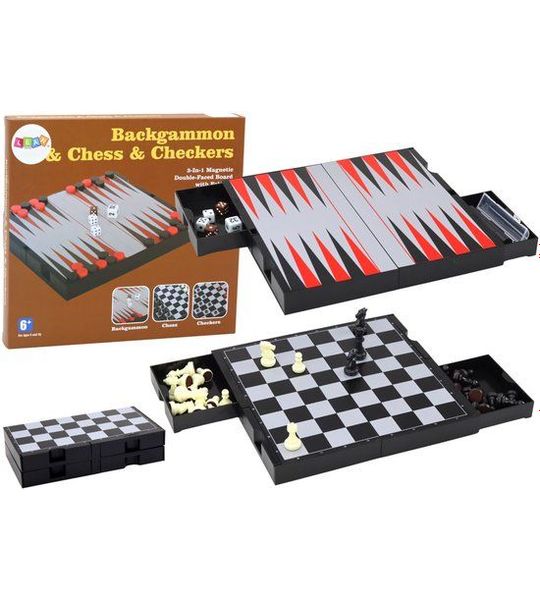 3in1 spelset Magnetisch bord Schaken Dammen Backgammon