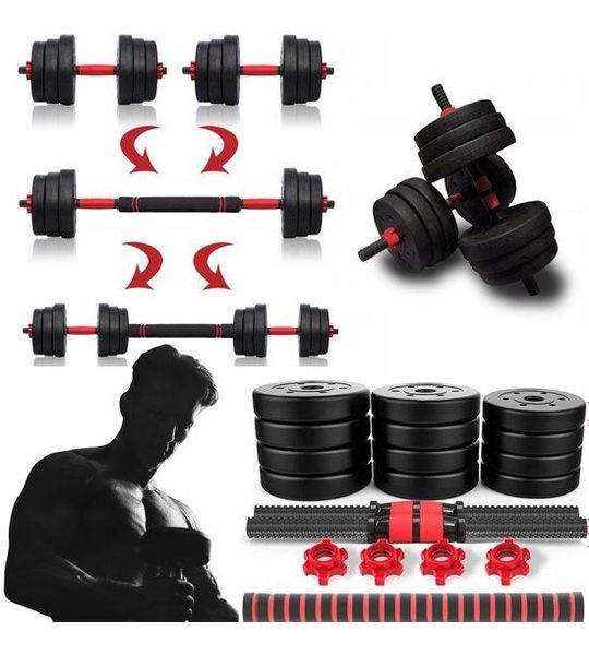 Verstelbare Halter Set 20kg Bitumen met Stang - Krachttraining