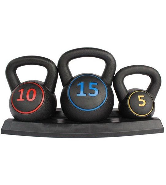 MODFU-Kettlebell Set-5/10/15 Lb-Antislip Handgreep-Rubber-Zwart-Opbergbasis