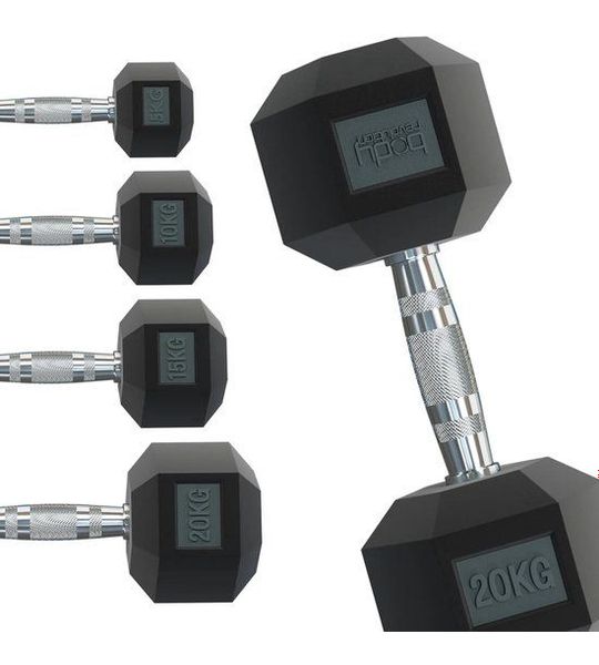 Hex halter gewichten - zwart - 2x30 kg - rubbercoating