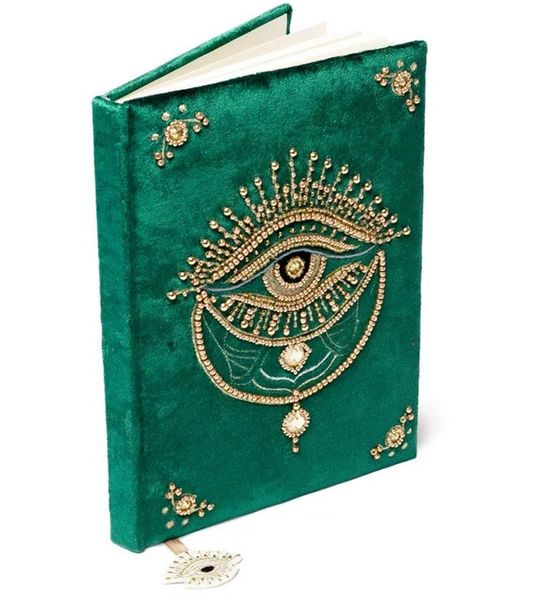Notitieboek fluweel groen met tarot oog
