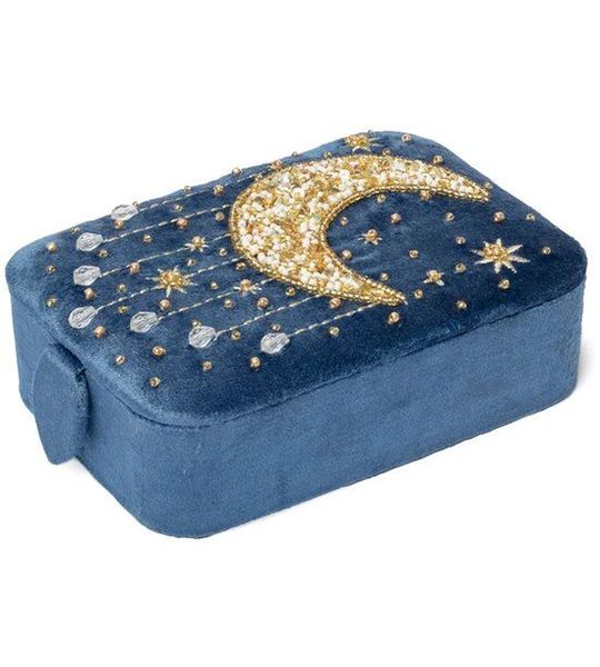 Sieraden- & Tarotdoos Fluweel blauw met maan