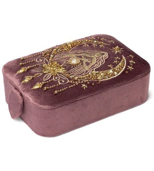 Sieraden- & Tarotdoos Fluweel roze met godin