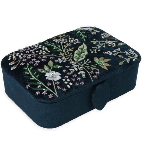 Sieraden- & Tarotdoos – Fluweel Donkerblauw met bloemenprint