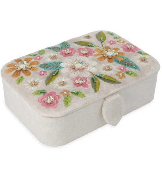 Sieraden- & Tarotdoos – Fluweel Wit met Bloemenprint