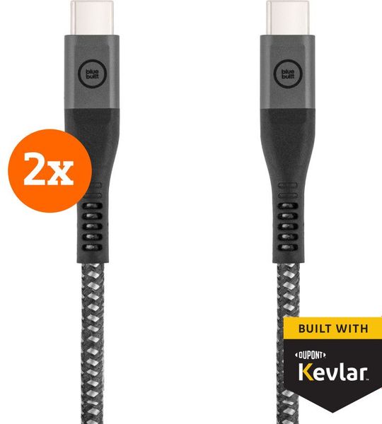 BlueBuilt Usb C naar Usb C Kabel 1,5m Kevlar Zwart Duo Pack