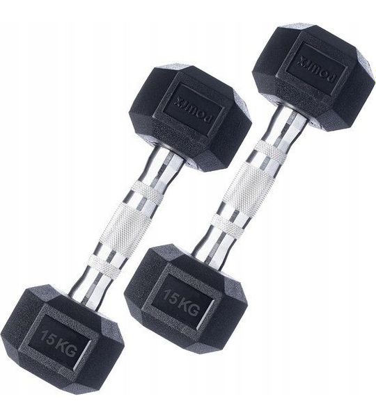 POWRX Set 2x15kg Zesthoekige Halters - Totaal 30kg