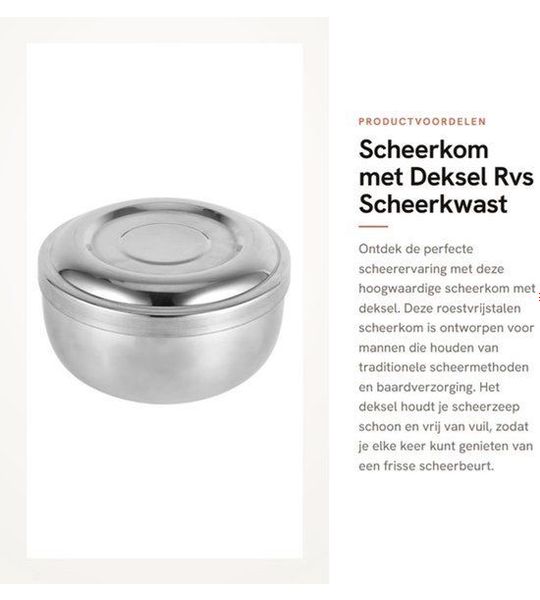 Dailygoods- Scheerkom met Deksel - Roestvrij Staal - Scheerzeep - Scheerkwast