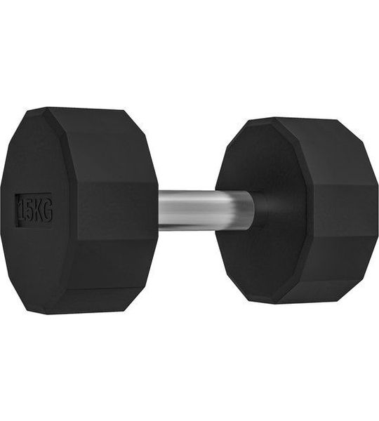 Dumbbell met antislip greep - 15 kg, zwart, voor fitness thuis