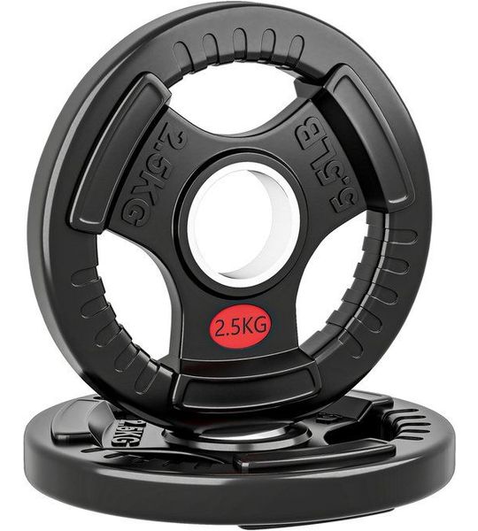Gewichtsschijven set - 2 x 2,5 kg, gat 5 cm, 3 handgrepen, staal, zwart