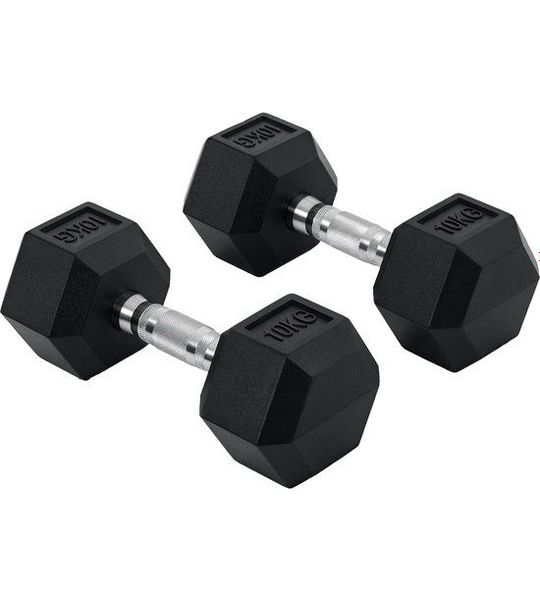 Zeskantige dumbbells set van 2 - gietijzer, 2 x 10 kg, met kartelgreep