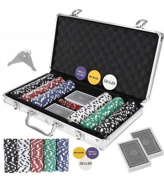 Pokerset 300 Chips Texas Hold'em met aluminium behuizing