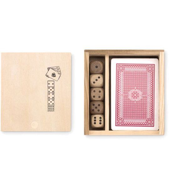 Houten Speelkaarten & Dobbelstenen Set - 54 Kaarten, 5 Dobbelstenen