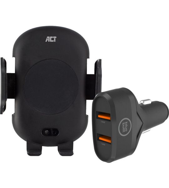 ACT Telefoonhouder Auto Luchtrooster/Dashboard met Draadloos Opladen + Oplader 18W