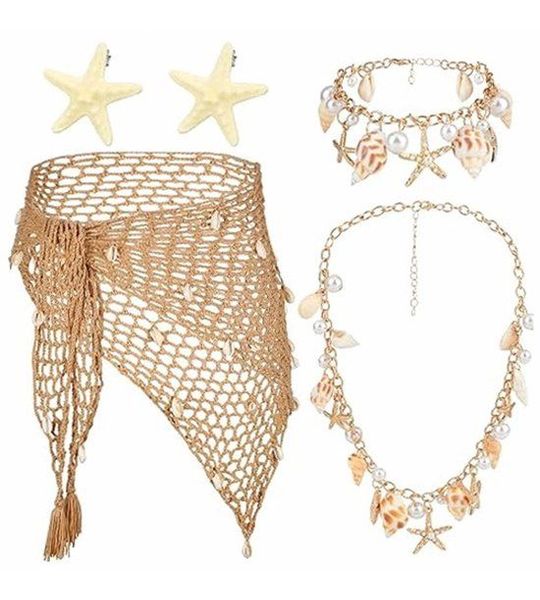 Mermaid Kostuum Dames 5-delige Set met Haakwerk Rok & Accessoires
