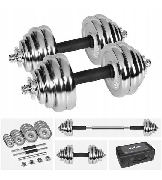 Rebel Dumbbellset 30kg Verstelbaar met Chrome Handvatten in koffer