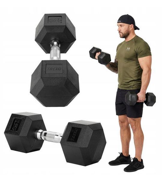 XTREXO Hex Halter 12.5kg - Rubberized, Anti-slip, Cast Iron
