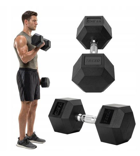 XTREXO Hex Dumbbell 17.5 kg - Rubberized, Non-Slip Grip