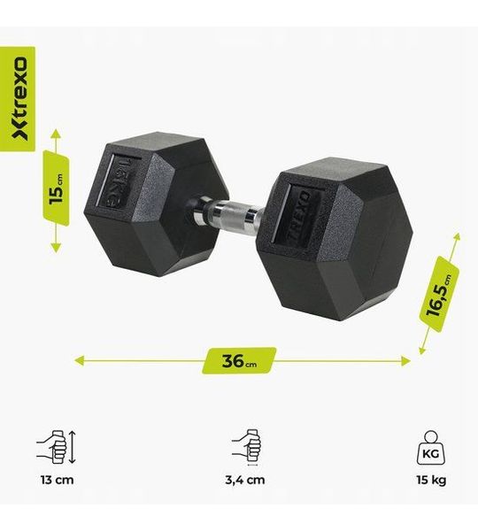XTREXO Hex Halter 15 kg - Gecoat, Staal, Gietijzer - Zwart