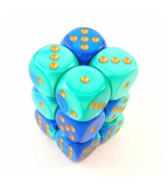 Chessex Gemini Blauw-Taling/goud D6 16mm Dobbelsteen Set (12 stuks)