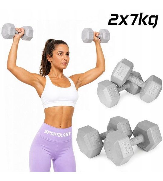 Hantelset 2x7kg Bitumineus Hexagonaal 14kg voor Krachttraining