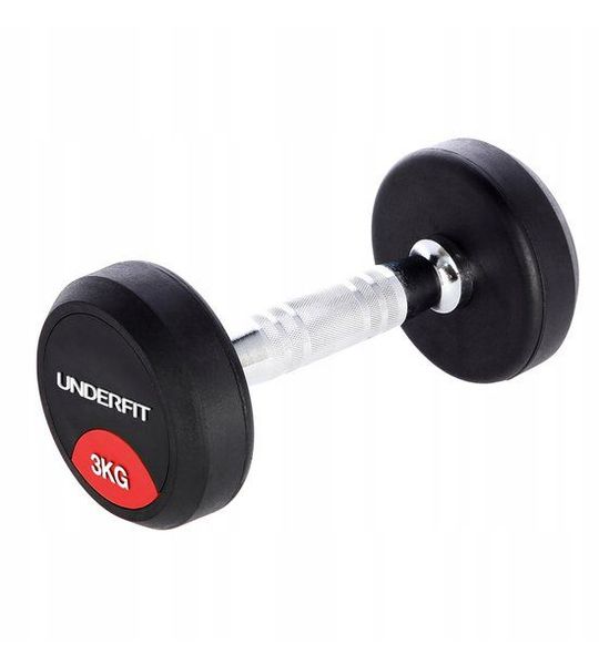 UNDERFIT Gummen Halter 3 kg - Stalen Fitness Hantel voor Krachttraining