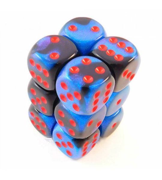 Chessex Gemini Black-Starlight/rood D6 16mm Dobbelsteen Set (12 stuks)