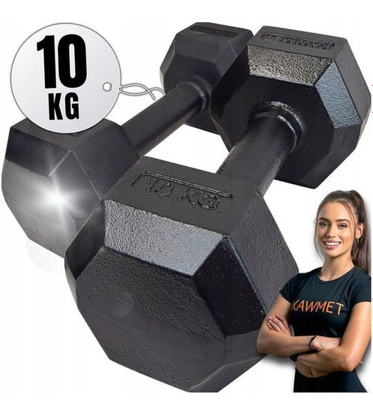 Kawmet Gietijzeren Halters Hexagonaal 2x10kg - Krachttraining Thuis