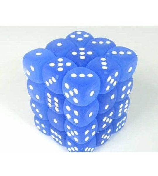 Chessex Frosted Blue/white D6 12mm Dobbelsteen Set (36 stuks)