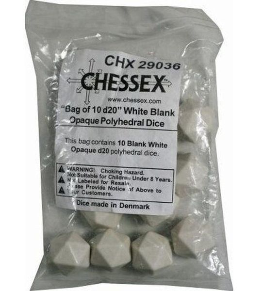 Chessex Opaak Wit Blanc D20 Dobbelsteenset (10 stuks)