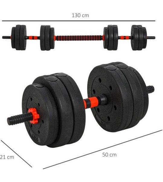 WUVRIE - Verstelbare halterset 25 kg - 2-in-1 dumbbell en halterstang - Zwart