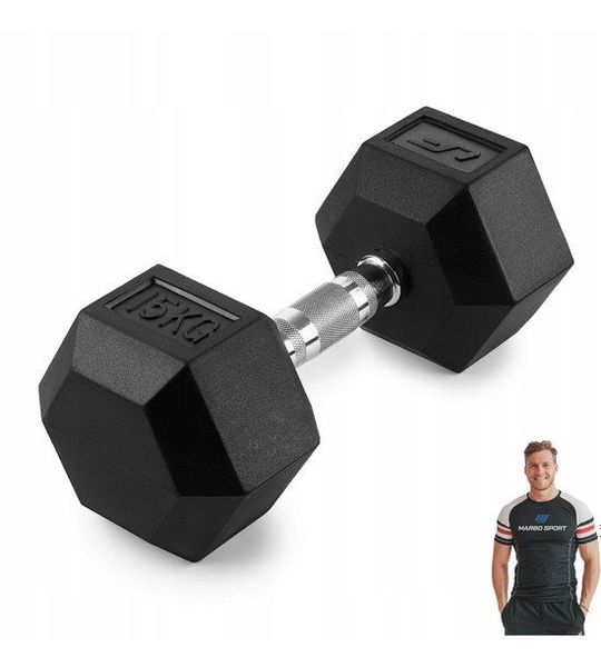 Marbo Sport - Hex dumbbell UFHEX15 - 15 kg - rubberen coating - antislipgreep