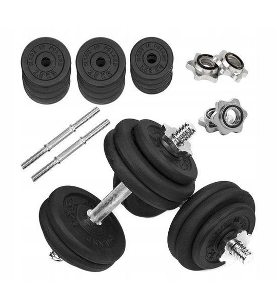 Verstelbare gietijzeren dumbbells 2x15kg, 30kg set met 28mm stangen