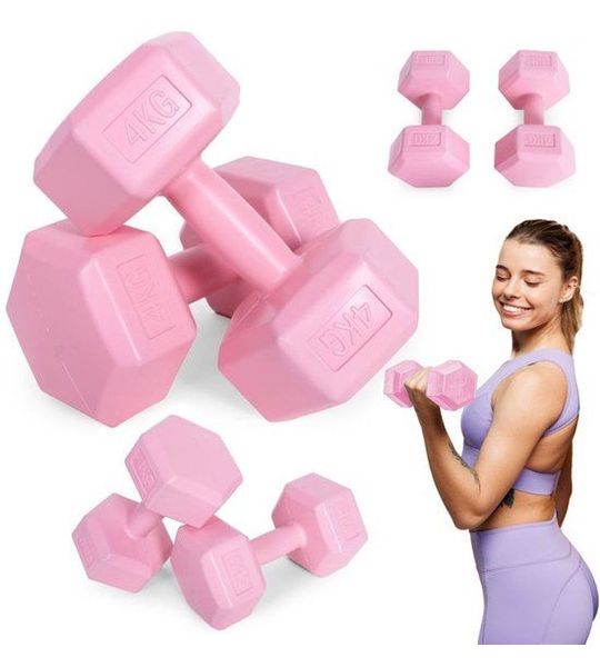 MovePro Hex Dumbbells - 2 x 4 kg - Fitness Gewichten - Roze