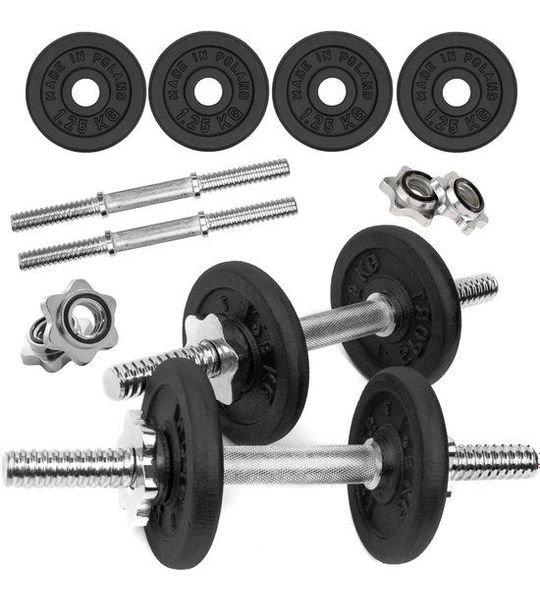 Verstelbare gietijzeren dumbbells 2x5kg, 10kg set met 28mm stangen