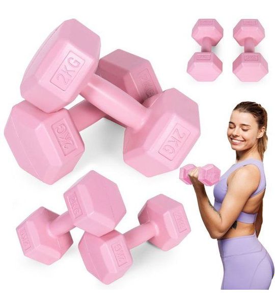 MovePro Hex Dumbbells - 2 x 2 kg - Fitness Gewichten - Roze