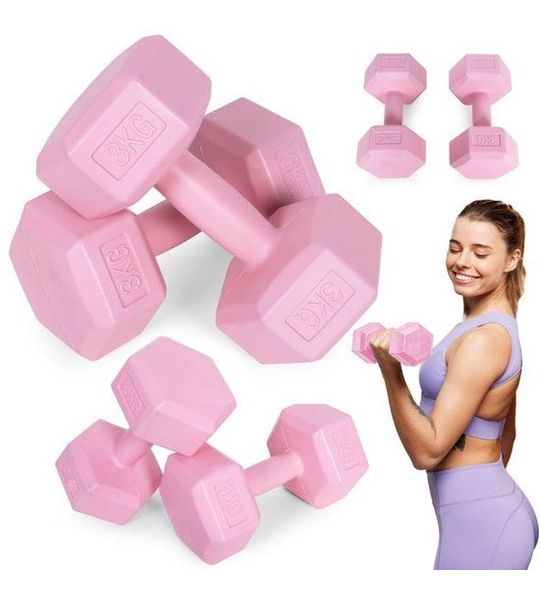 MovePro Hex Dumbbells - 2 x 3 kg - Fitness Gewichten - Roze