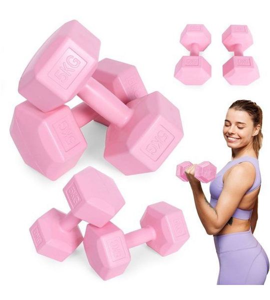 MovePro Hex Dumbbells - 2 x 5 kg - Fitness Gewichten - Roze