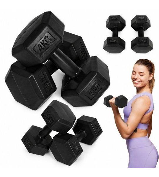 MovePro Hex Dumbbells - 2 x 4 kg - Fitness Gewichten - Zwart