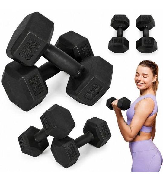 MovePro Hex Dumbbells - 2 x 5 kg - Fitness Gewichten - Zwart
