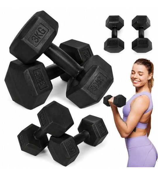 MovePro Hex Dumbbells - 2 x 3 kg - Fitness Gewichten - Zwart