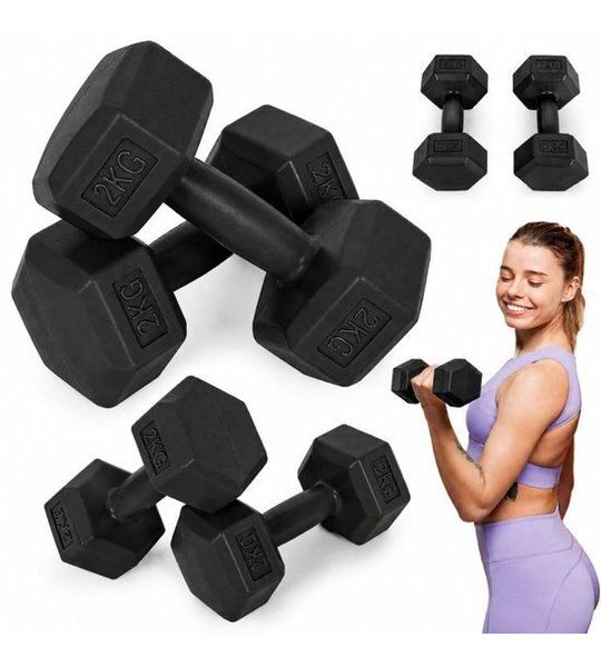 MovePro Hex Dumbbells - 2 x 2 kg - Fitness Gewichten - Zwart