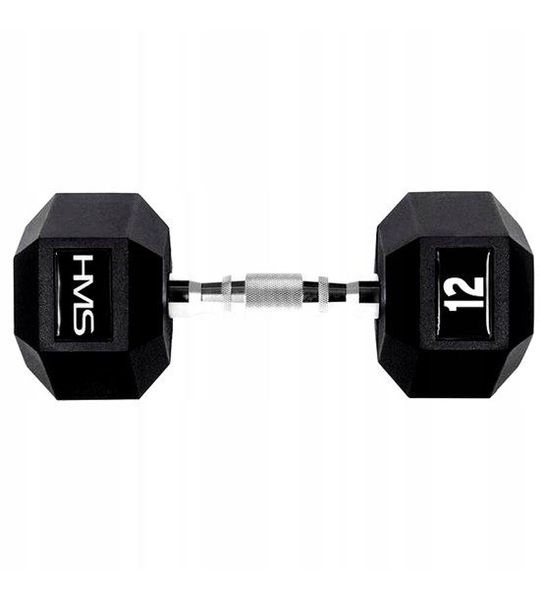 Merkloos 12 kg zeskant halter, rubber gecoat voor thuis- en sportschooltraining