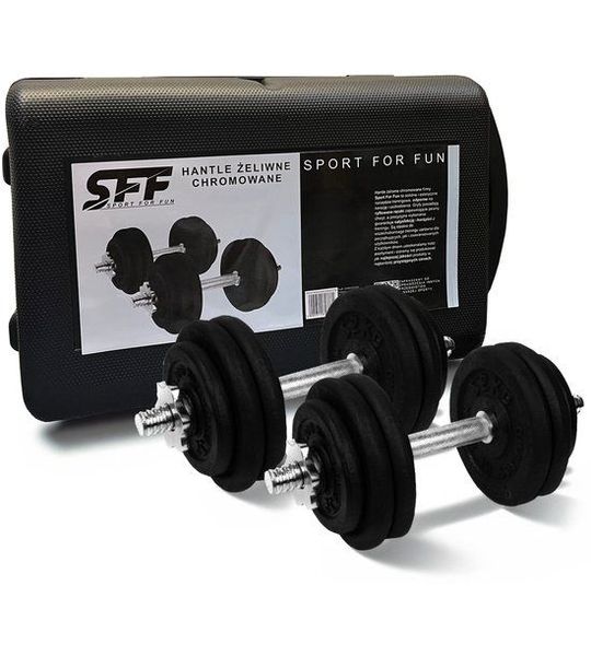 Merkloos Merkloze gietijzeren dumbbells 2x15kg met koffer - 30kg set