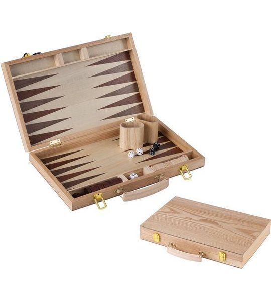 Backgammon KING Houten Backgammonbord - Complete set in koffer - 47,5 x 38 cm