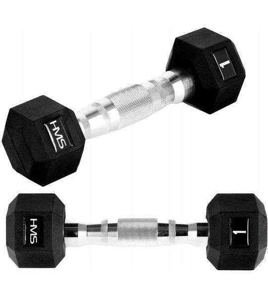 HMS Hex Pro Halter 1 kg - Rubberen Trainingsgewicht voor Fitness