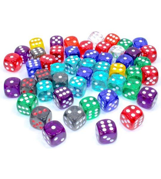 Chessex dobbelstenen set - 50 stuks transparant 16mm D6 dobbelstenen